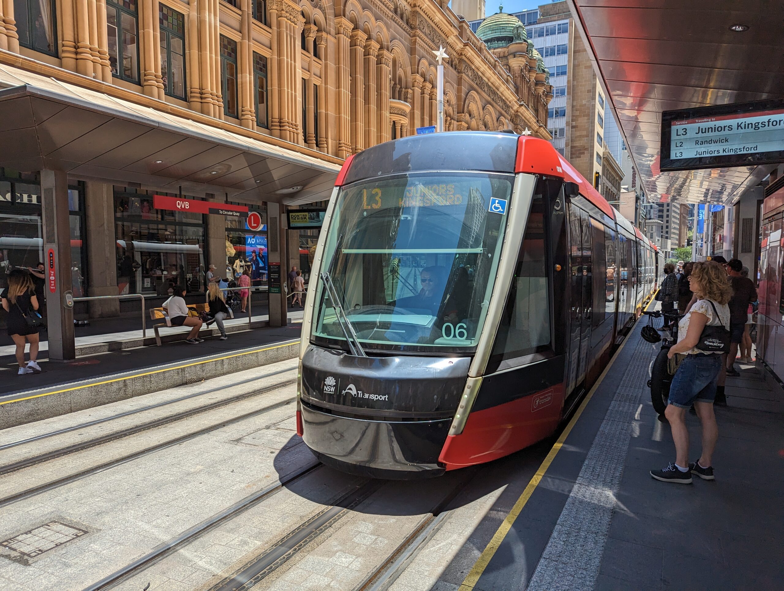 A Sydney tram outside of QVB bound for Kingsford Juniors.