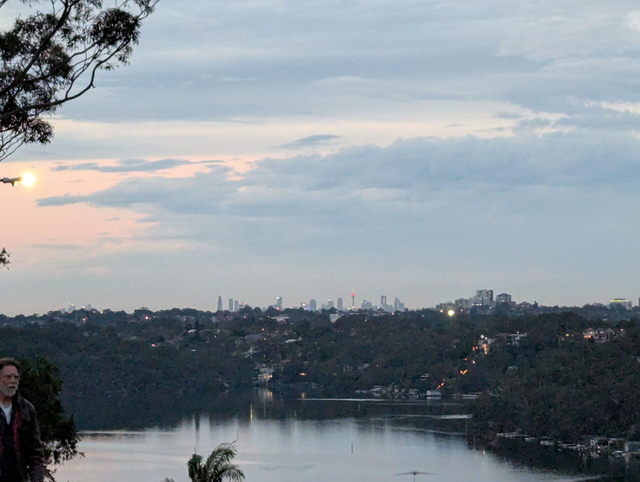 Looking towards the Sydney CBD across the Georges River at sunset